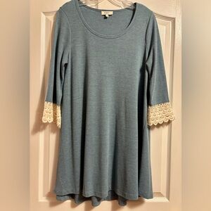‼️SALE-SALE-SALE‼️ Charming Blue Tunic/Dress with Crochet Lace accented Sleeves🩵